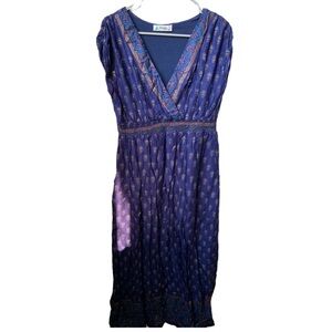 LAPOGEE Women’s Purple Blue Gold Print Rayon Cap Sleeveless Dress
